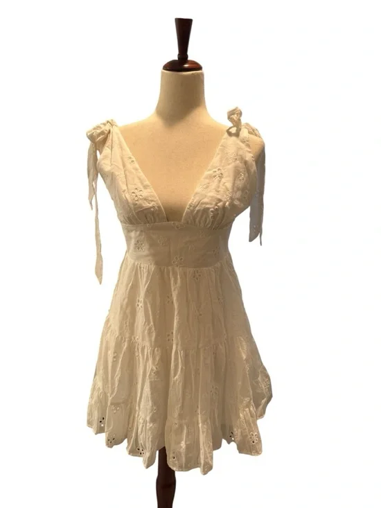 White Eyelet Tie-Shoulder Sundress Two Layers 6 Princess Polly - Picture 2 of 5